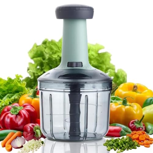 🛒 Chopper for Kitchen Use 1000 ML, Push Chopper with 4 Blades, Vegetable Chopper Kitchen Items for Home Cutting Vegetables, Onion, Ginger, Garlic, Salad, Tomato, Potato Free Scrubber