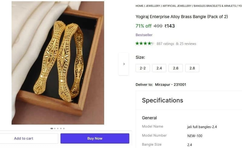 Alloy Brass Bangle (Pack of 2)  ₹143