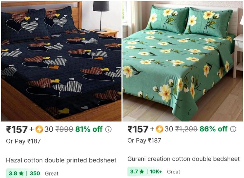 🔥Cotton Double Bedsheet with 2 Pillow Cover at ₹187