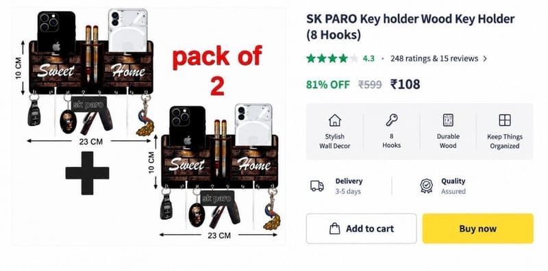 💥 Pack of 2 Key Holder @ ₹108
