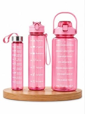 Aura Pink & Transparent Set of 3 Plastic Typography Water Bottles