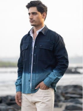 Powerlook Mid Blue Ombre Double Pocket Shirt