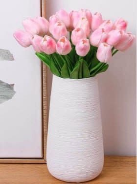 TIED RIBBONS Set Of 5 Pink & Green Silk Artificial Tulip Flowers Sticks