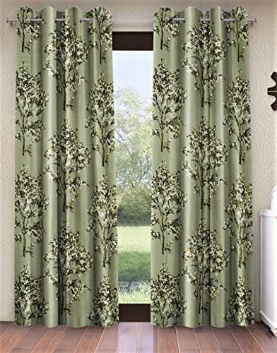 🛒 Fashion String 2 Pieces Floral Blossoms Eyelet Polyester Door Curtains - 7 Feet, Green
