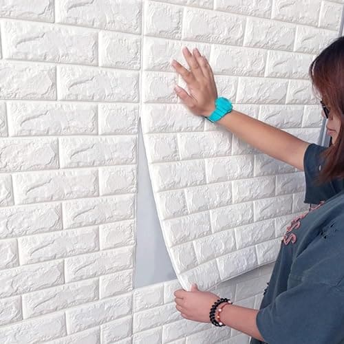🛒 POZET 3D Brick Wallpaper PE Foam self Adhesive Brick Design Wall Stickers/DIY Wallpaper for Home Hotel Living Room Bedroom Cafe Deco (70 x 77 cm) - White