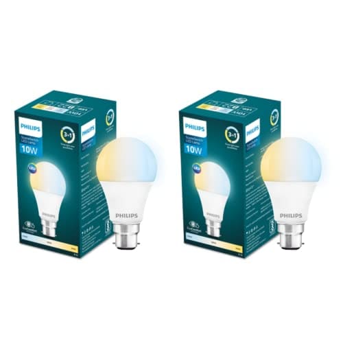 🛒 PHILIPS 10 w LED Bulb|3 Colors in 1 LED Bulb|Scene Switch Bulb for Home & Decoration|Color: Tunable White, Pack of 2, b22d