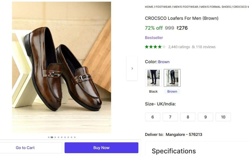 🔥  CROCSCO Loafers For Men (Brown) @ ₹276