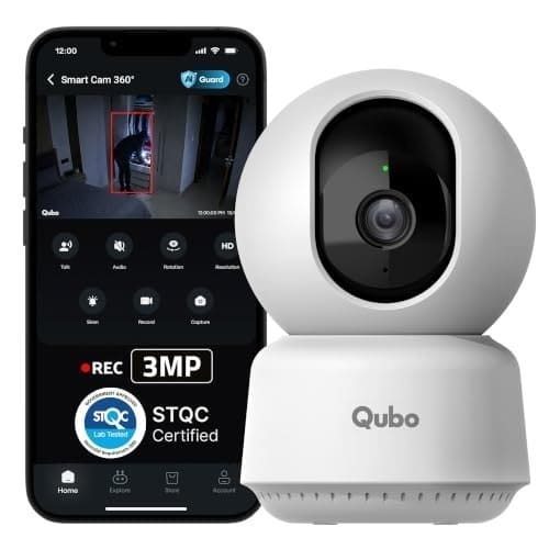 🛒 Qubo Smart Cam 360° 3MP [2026 Edition] by Hero Group | STQC Certified | AI Person Detection | Intruder Alarm | Color Night Vision | Two-Way Talk | Records Directly on Cloud | No SD Card Required