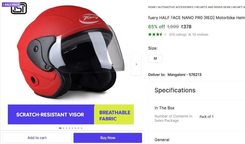 🔥  Motorbike Helmet (RED) @ ₹378