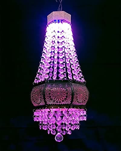 🛒 INTERIOR HANDICRAFT Multi-Colour Light Crystal Chandelier Jhumar Modern Laser-Cut Design LED Pendant Lamp (12 watts)