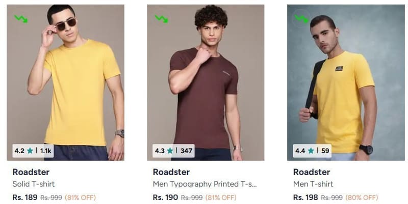 Myntra | Roadster Tshirts min 80% off