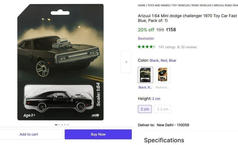 🔥  Mini Dodge Challenger 1970 Toy Car @ ₹158