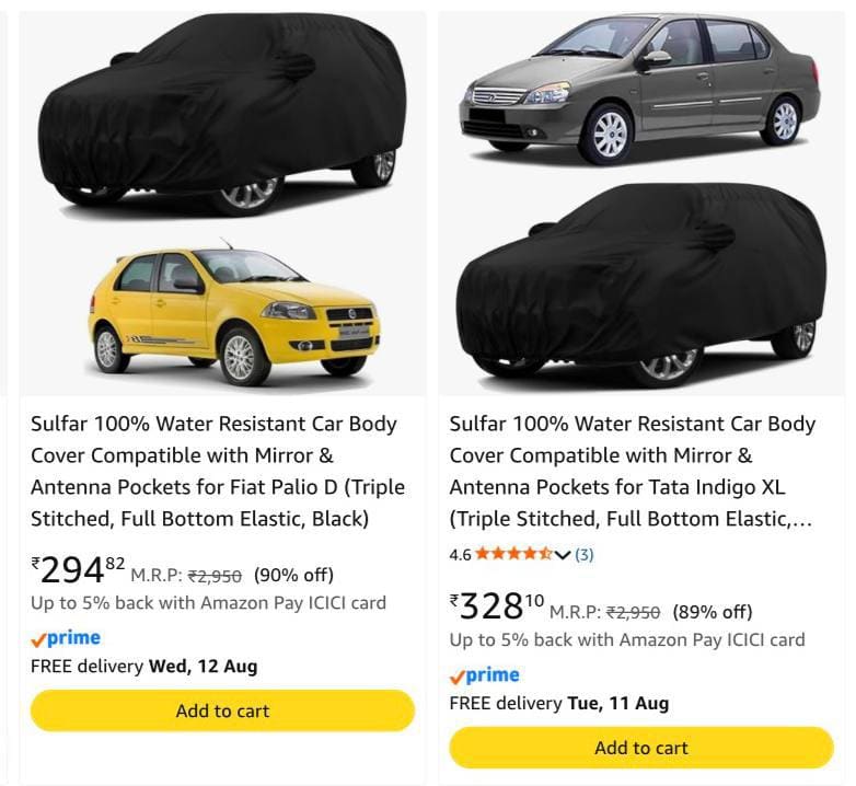 Car Body Cover Starts @ 294
