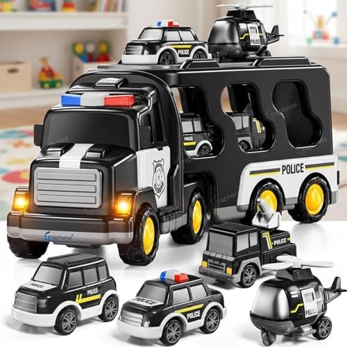 GRAPHENE 5 in 1 Friction Powered Police Truck Toy Car Set fo...