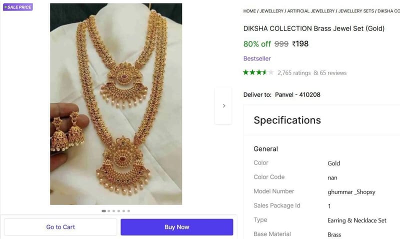 🔥  Brass Jewel Set (Gold) @ ₹198