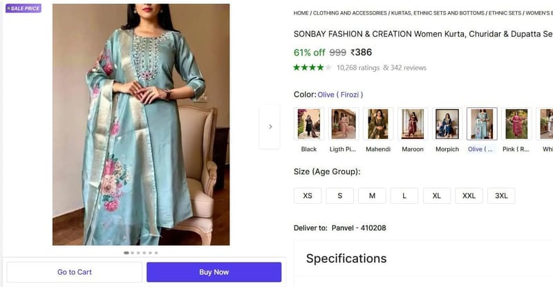 🔥  Women Kurta, Churidar & Dupatta Set @ ₹386