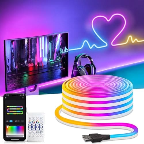🛒 Gesto 5V RGB Neon LED Strip Light 5 Meter – Mobile App & Remote Controlled Neon Rope Lights | USB Powered Waterproof Strip for Room Decor, Gaming Setup, DIY Neon Signs, Party & Diwali Decoration