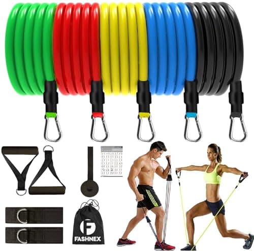 🛒 Fashnex Resistance Bands Set for Exercise, Stretching and Workout Toning Tube Kit with Foam Handles, Door Anchor, Ankle Strap and Carry Bag for Men, Women (100LB)
