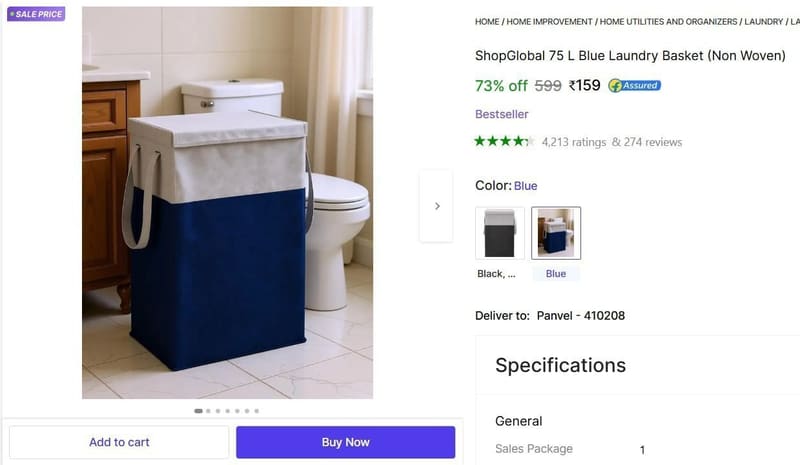 🔥  Laundry Basket @ ₹159