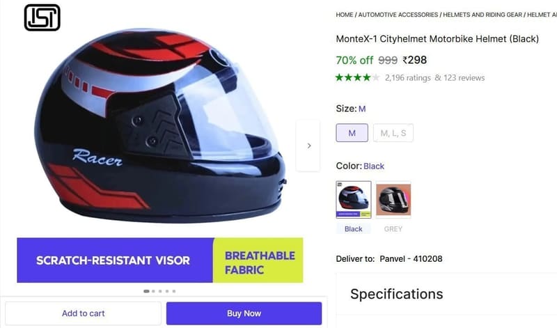 🔥  Motorbike Helmet @ ₹298