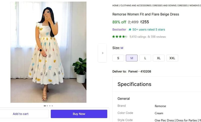 🔥  Women Fit and Flare Beige Dress @ ₹255
