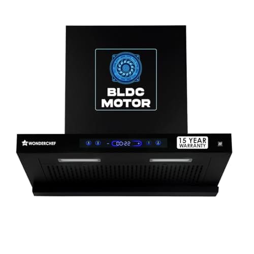 🛒 Wonderchef Ultra Sleek 60cm Filterless Auto-clean Kitchen Chimney with Oil Collector, BLDC Motor, Suction 1800 m3/hr, Motion Sensor + Touch Control, 15-Yr Warranty on Motor & 5-Yr Comprehensive, Black