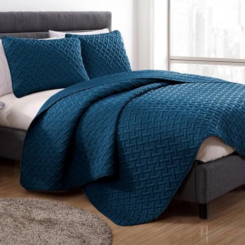 🛒 Story@Home Quilted Bedspread for King Size Bed | 400 TC Bedcovers for King Size | Bed Cover | Quilted Bedsheet with 2 Pillow Cases | 250x225 CM 100% Cotton Ultrasonic Quilting - Dark Blue
