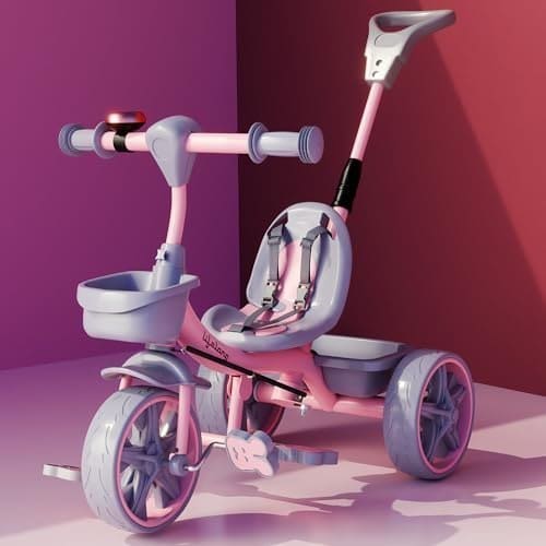 🛒 Lifelong Trike Cycle for 2-5 Years - Tricycles for Boy & Girl - Baby Cycle for Kids with 3 EVA Wheels, Bell & Basket -Durable Tricycle with Parental Control 30kg Capacity (Pink & Grey)