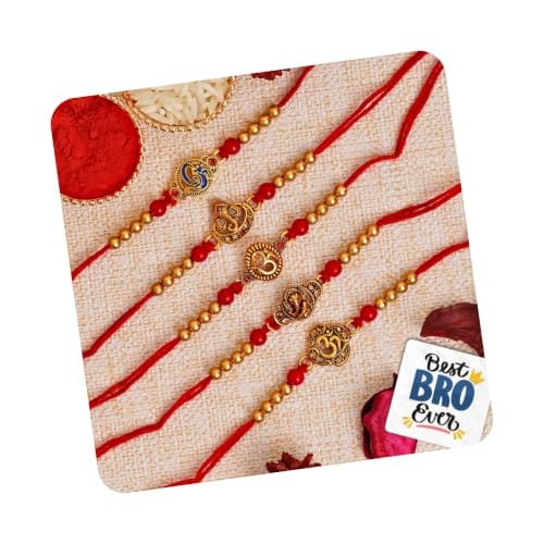 eCraftIndia Set of 5 Red & Golden Om Symbol and Lord Ganesha...