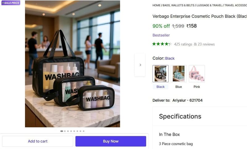 🔥  Loot : Washbag, Pack of 3 @ 158
