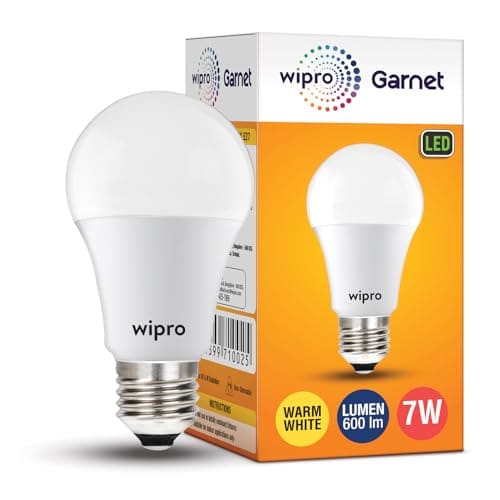 🛒 Wipro Garnet 7W LED Bulb for Home & Office |Warm White (2700K) | E27 Base|220 Degree Light Coverage |4Kv Surge Protection |400V High Voltage Protection |Energy Efficient | Pack of 1