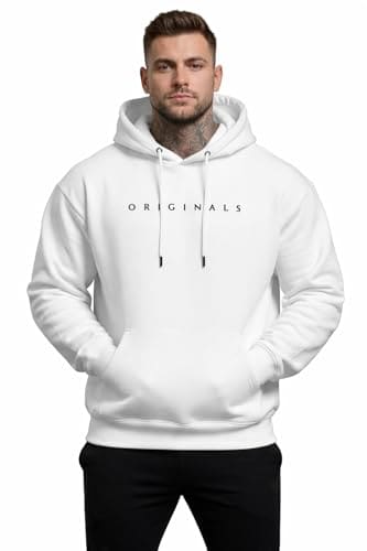🛒 Men Printed Winter Wool Hooded Sweatshirt | Warm & Soft Full Sleeve Pullover Hoodie for Winter | Casual (in, Alpha, L, Regular, White)