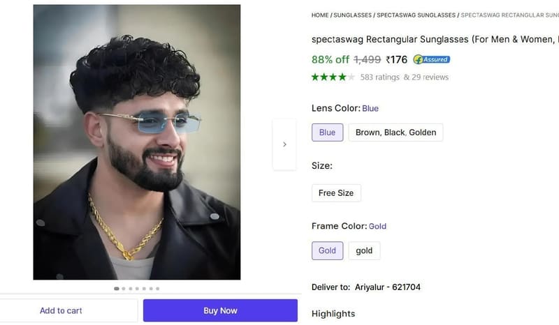 🔥  Rectangular Sunglasses @ ₹176