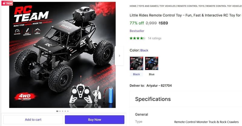 🔥  Remote Control Monster Truck & Rock Crawlers @ ₹689