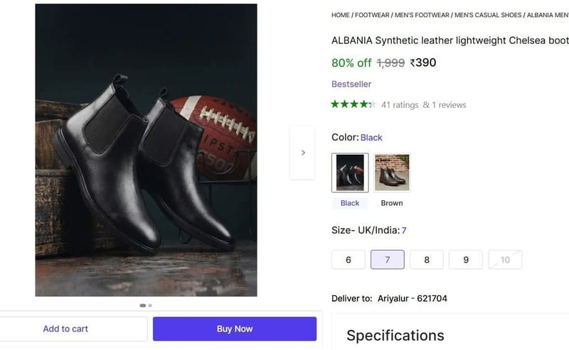🔥  Chelsea Boots For Men (Black) @ ₹390