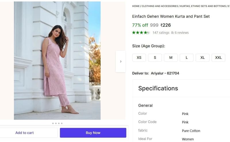 🔥  Women Kurta and Pant Set @ ₹226