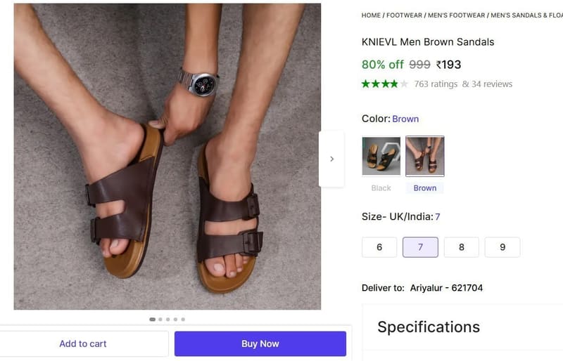 🔥  Men's Brown Sandals @ ₹193