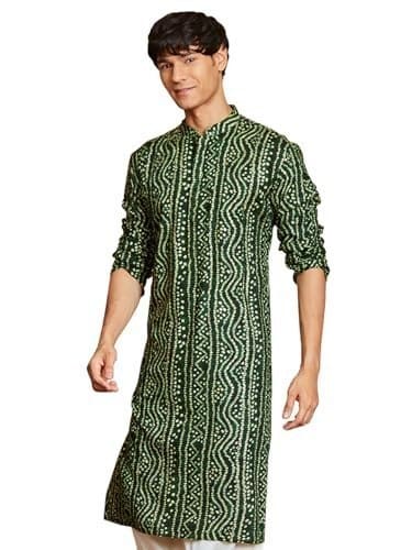🛍️ VASTRAMAY Men's Green Bandhani Rayon Kurta