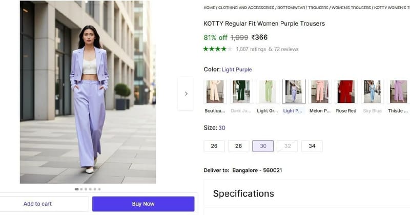 🔥  KOTTY Regular Fit Women Trousers @ ₹366