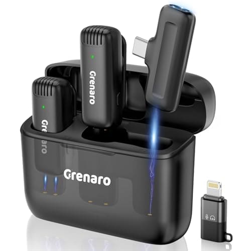 🛍️ GRENARO J13 Wireless Mic for YouTube, 3-Level Adjustable MicNoise Reduction Lapel Mic with Charging Case, Wireless Mic for Video Recording, YouTube, Facebook, Video Production (Double (Universal))