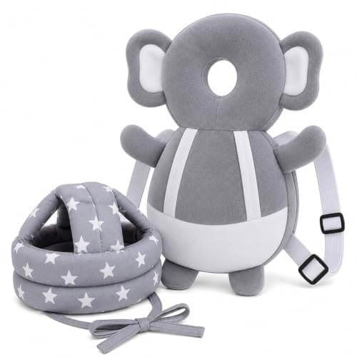 🛍️ Baby Back Protector Pillow with Head Safety Hat Combo for Toddlers, Cute Elephant Shape Cushion Backpack, Adjustable Anti-Fall Head Protection Pad for Crawling & Walking Babies (Trunky Elephant)