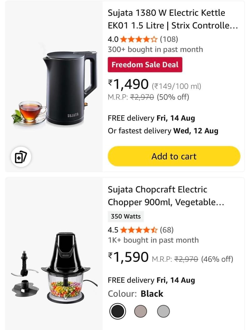 GRAB : Sujata Kitchen Appliances Starts @1490 + Bank Offer.聽聽聽