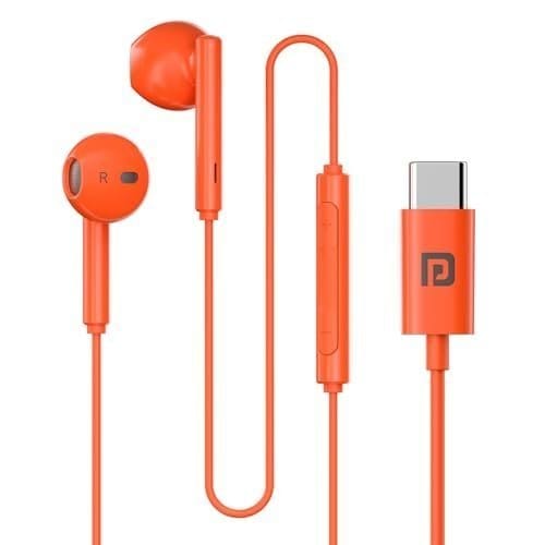 🛍️ Portronics Conch Theta C in Ear Type C Wired Earphones with in Line HD Mic, Powerful Audio, 14.2mm Driver, Unique Earbuds Design, TPE Anti Tangle Wire, in line Controls, Wide Compatibility(Orange)