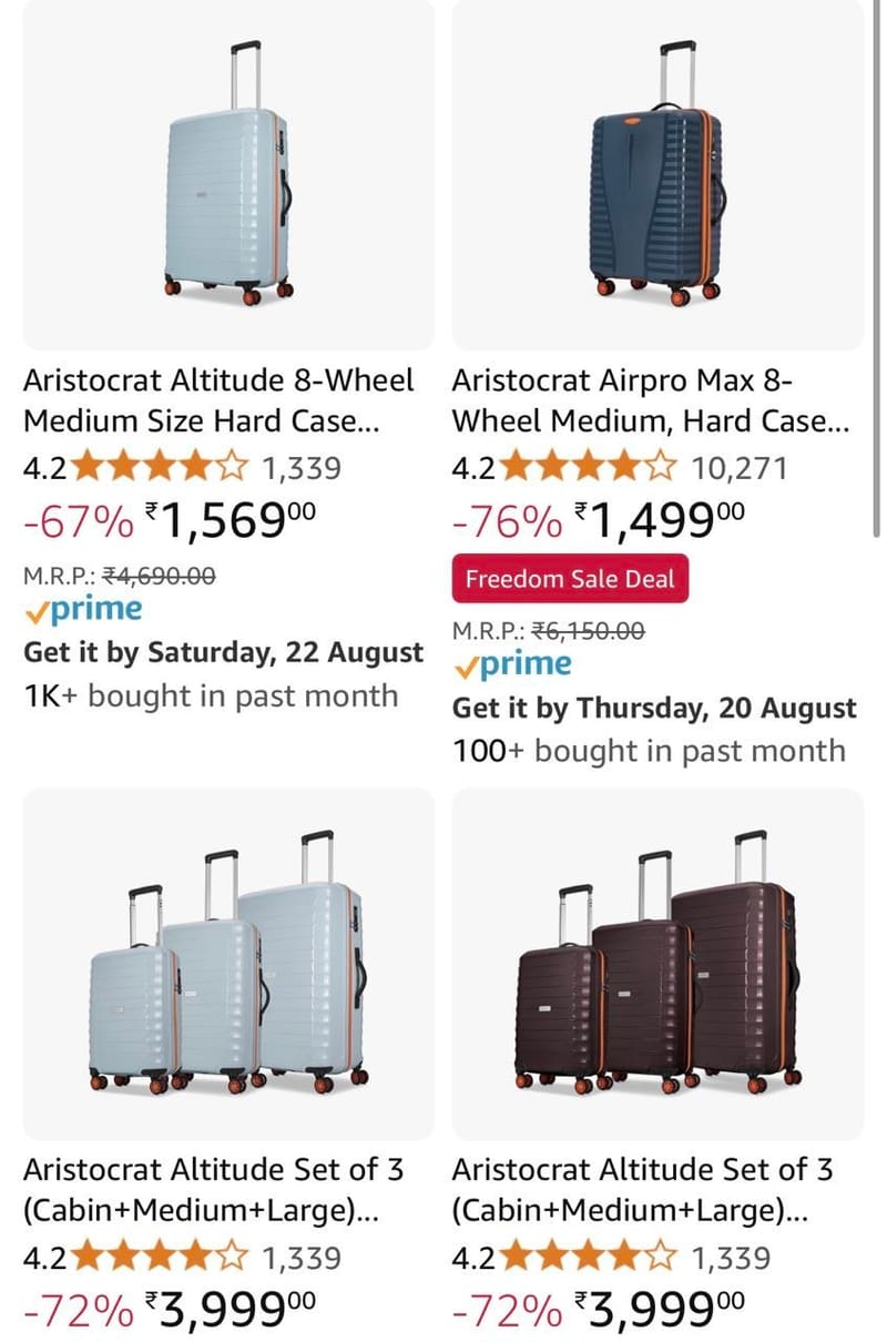 GRAB : Upto 86% Off On Branded Trolley Bag Starts @1499.