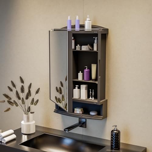 🛍️ Happer Plastic Premium Multipurpose Wall Mounted Storage Cabinet with Mirror, Prime Look (Black)