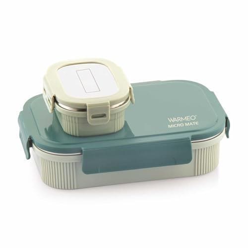 🛍️ WARMEO MICROMATE Microwave-Safe Stainless Steel Lunch Box, Bpa Free, Perfect for Office, School, Travelling, Combo(800ml+150 ml),Green