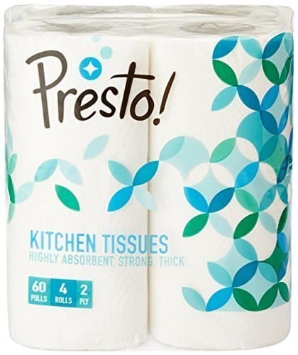 🛍️ Amazon Brand - Presto! 2 Ply Kitchen Tissue Paper Roll | 240 Pulls | 60 Kitchen Towels X 4 Rolls | Soft And Highly Absorbent | 100% Natural Virgin Cellulose Fiber