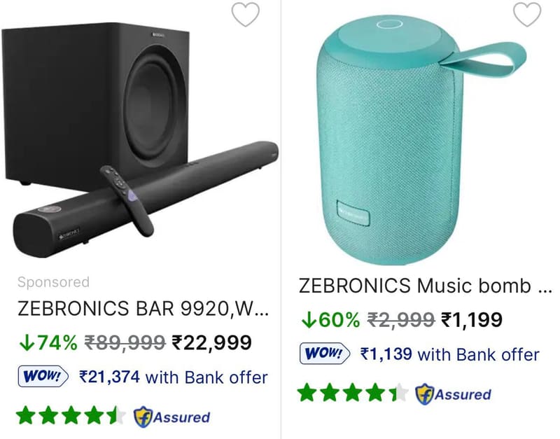 GRAB : Zebronics Speakers & Soundbars Starts @1199.