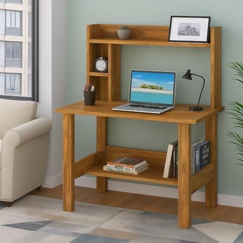 🛍️ Callas ST-40 Wooden Study Table with Hutch & Bottom Storage – Multi-Purpose Office Desk for Laptop, Computer, Writing & Study – Durable Engineered Wood Workstation for Home & Office (Walnut, ST-40)