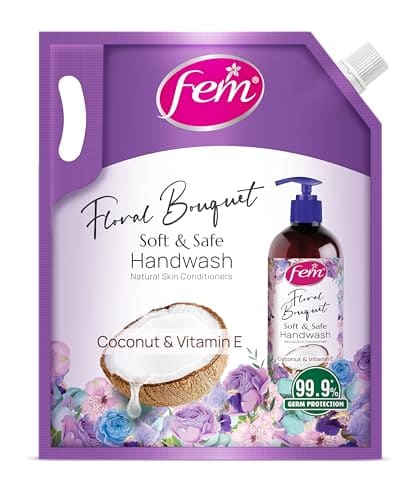 🛍️ DABUR Fem Floral Bouquet Soft & Safe Handwash - 1500 Ml | Germ Protection | Enriched With Goodness Of Coconut Milk & Vitamin E | Long Lasting Fragrance